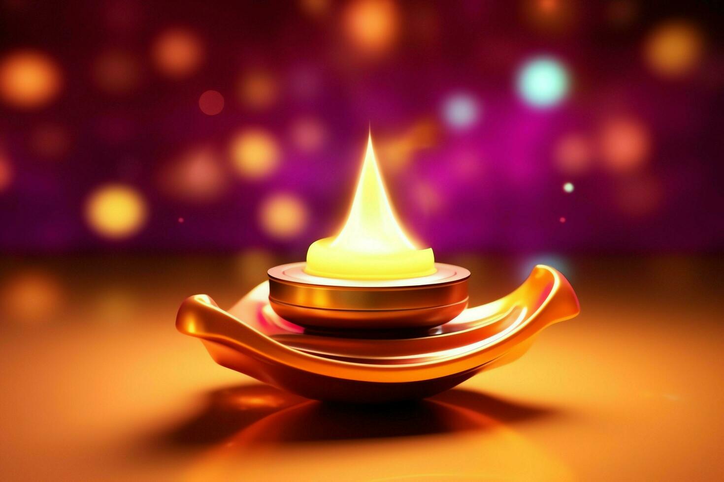 Happy diwali or deepavali traditional indian festival with clay diya oil lamp. Indian hindu festival of light symbol with candle and light. Clay diya lamp lit during diwali celebration by AI generated photo