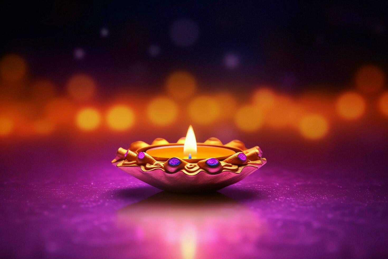 Happy diwali or deepavali traditional indian festival with clay diya oil lamp. Indian hindu festival of light symbol with candle and light. Clay diya lamp lit during diwali celebration by AI generated photo