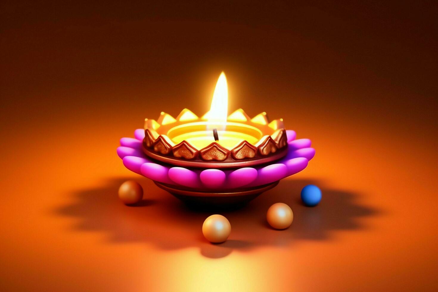 Happy diwali or deepavali traditional indian festival with clay diya oil lamp. Indian hindu festival of light symbol with candle and light. Clay diya lamp lit during diwali celebration by AI generated photo