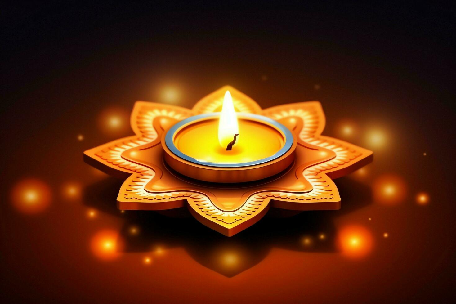 Happy diwali or deepavali traditional indian festival with clay diya oil lamp. Indian hindu festival of light symbol with candle and light. Clay diya lamp lit during diwali celebration by AI generated photo