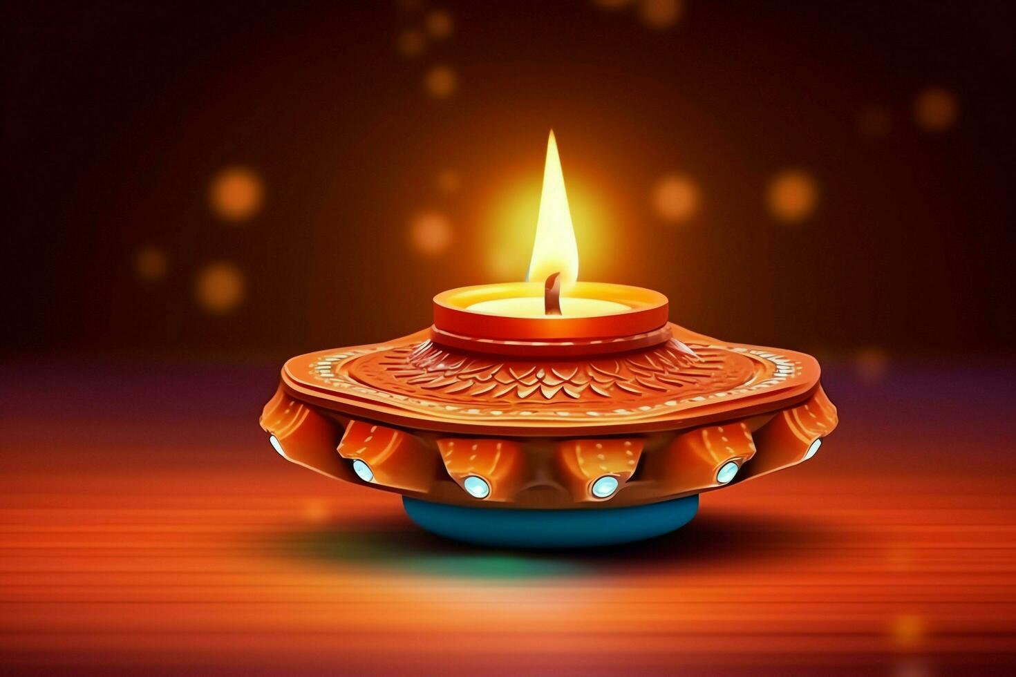 Happy diwali or deepavali traditional indian festival with clay diya oil lamp. Indian hindu festival of light symbol with candle and light. Clay diya lamp lit during diwali celebration by AI generated photo