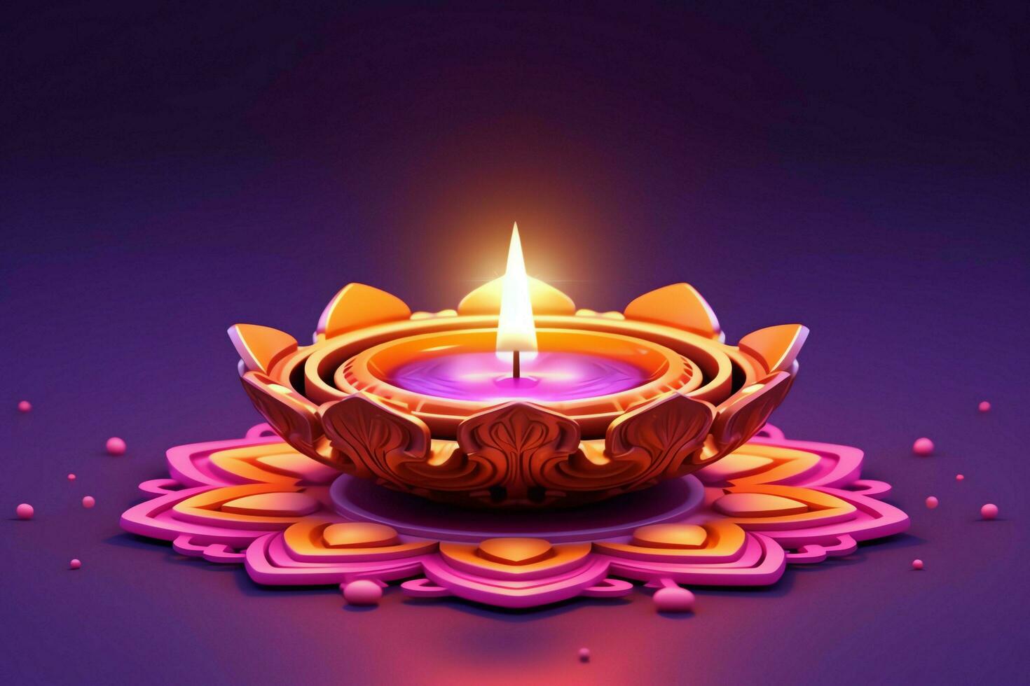 Happy diwali or deepavali traditional indian festival with clay diya oil lamp. Indian hindu festival of light symbol with candle and light. Clay diya lamp lit during diwali celebration by AI generated photo