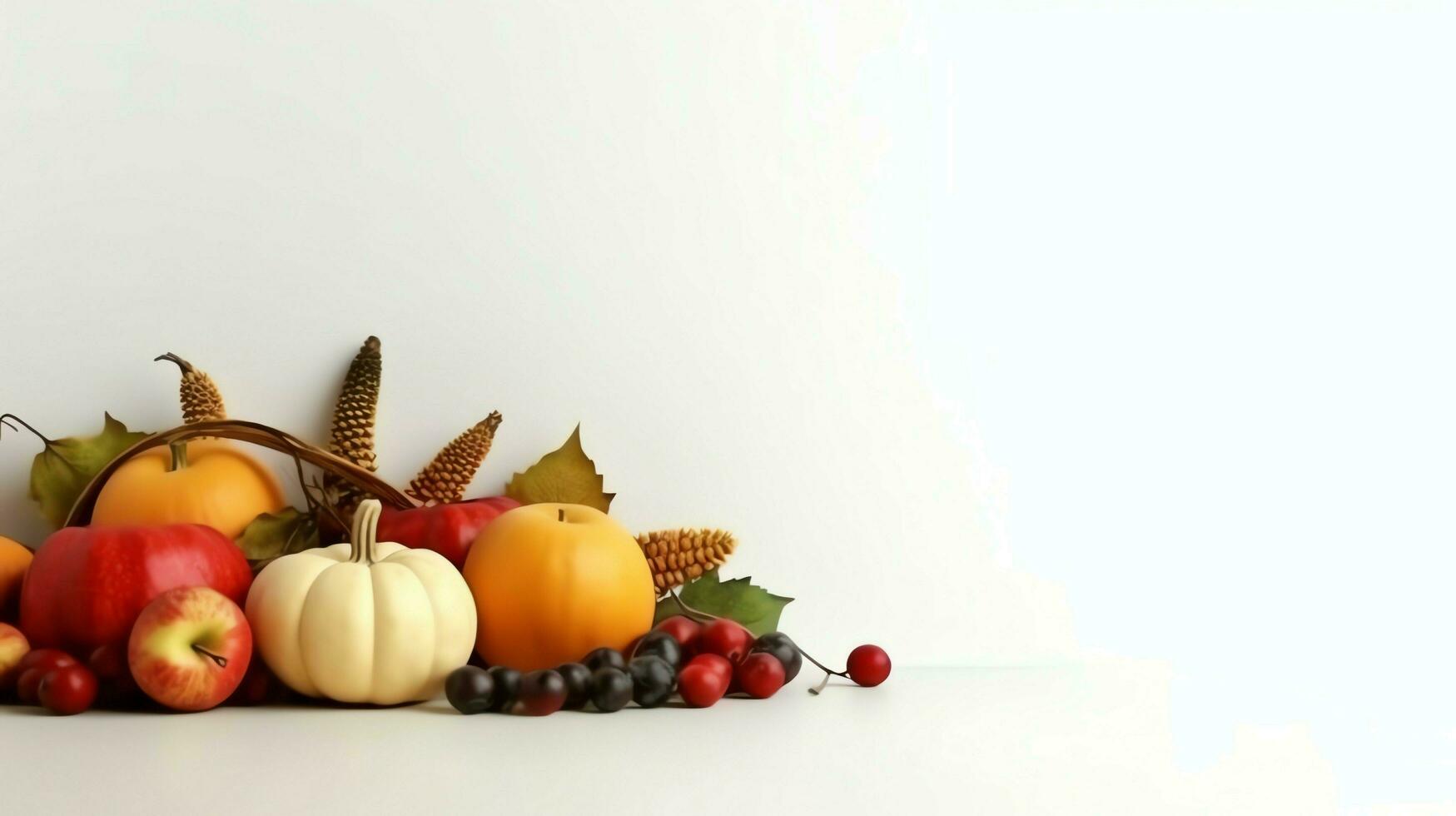 Thanksgiving day or autumn composition with pumpkin, oranges, leaves or chicken. Thanksgiving food concept by AI Generated photo