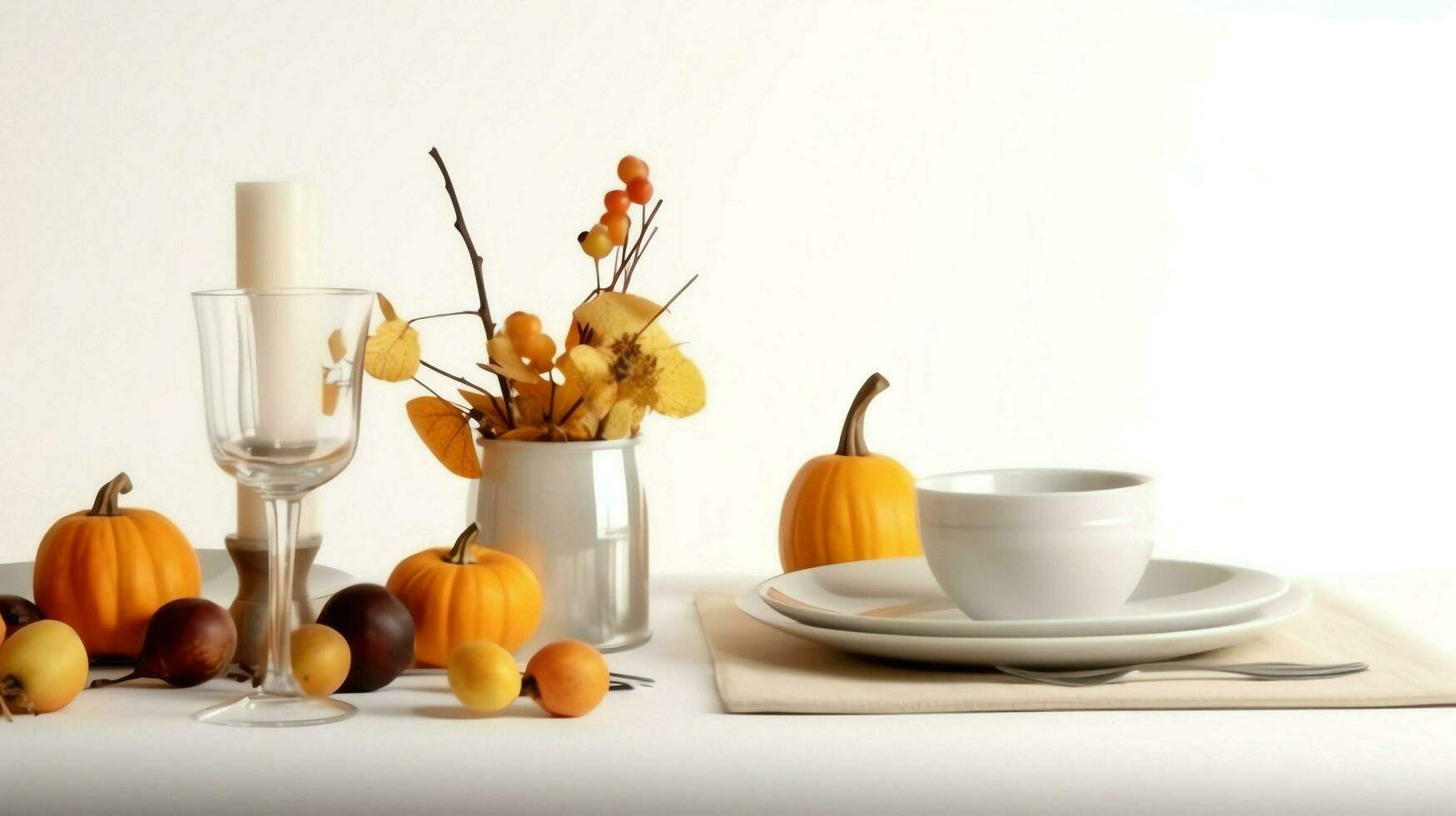 Thanksgiving day or autumn composition with pumpkin, oranges, leaves or chicken. Thanksgiving food concept by AI Generated photo