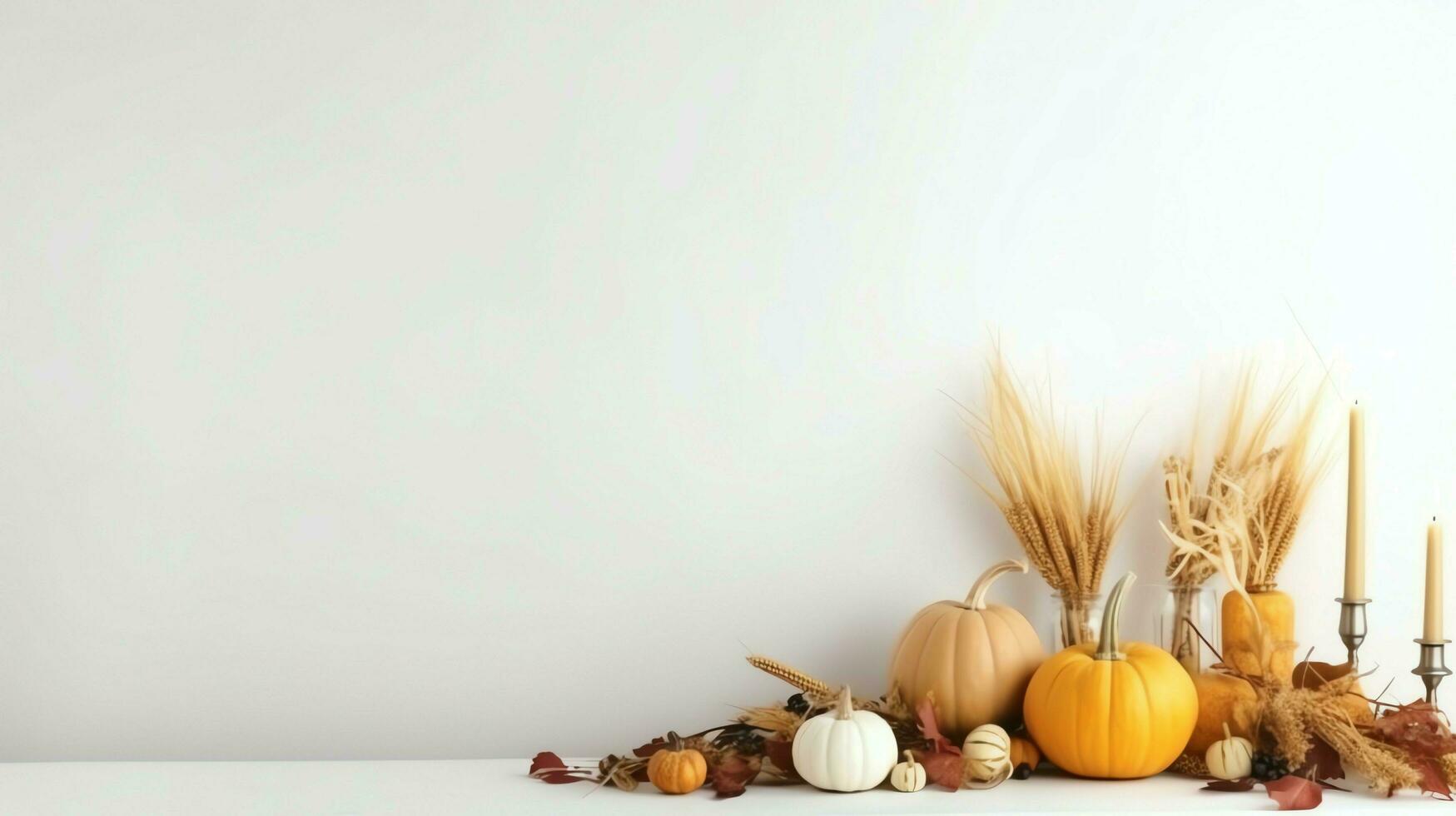 Thanksgiving day or autumn composition with pumpkin, oranges, leaves or chicken. Thanksgiving food concept by AI Generated photo
