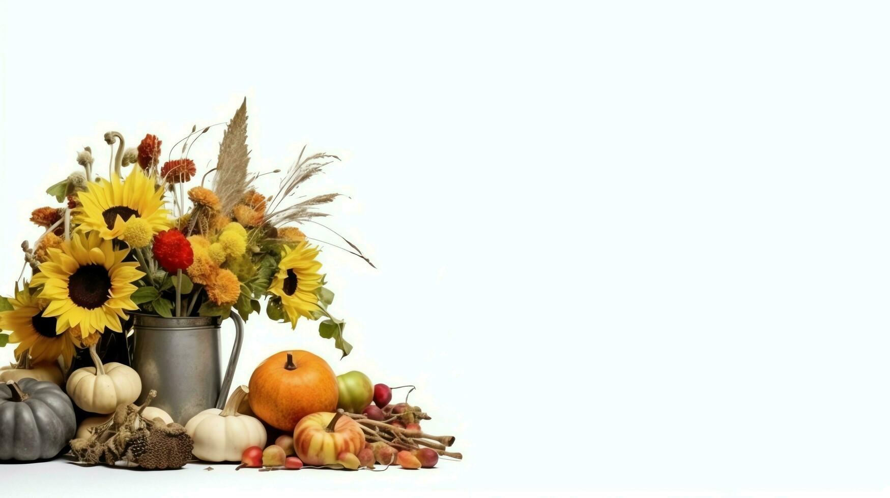 Thanksgiving day or autumn composition with pumpkin, oranges, leaves or chicken. Thanksgiving food concept by AI Generated photo