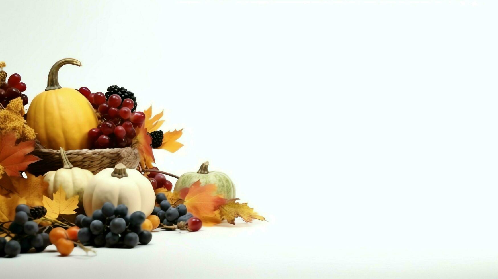 Thanksgiving day or autumn composition with pumpkin, oranges, leaves or chicken. Thanksgiving food concept by AI Generated photo