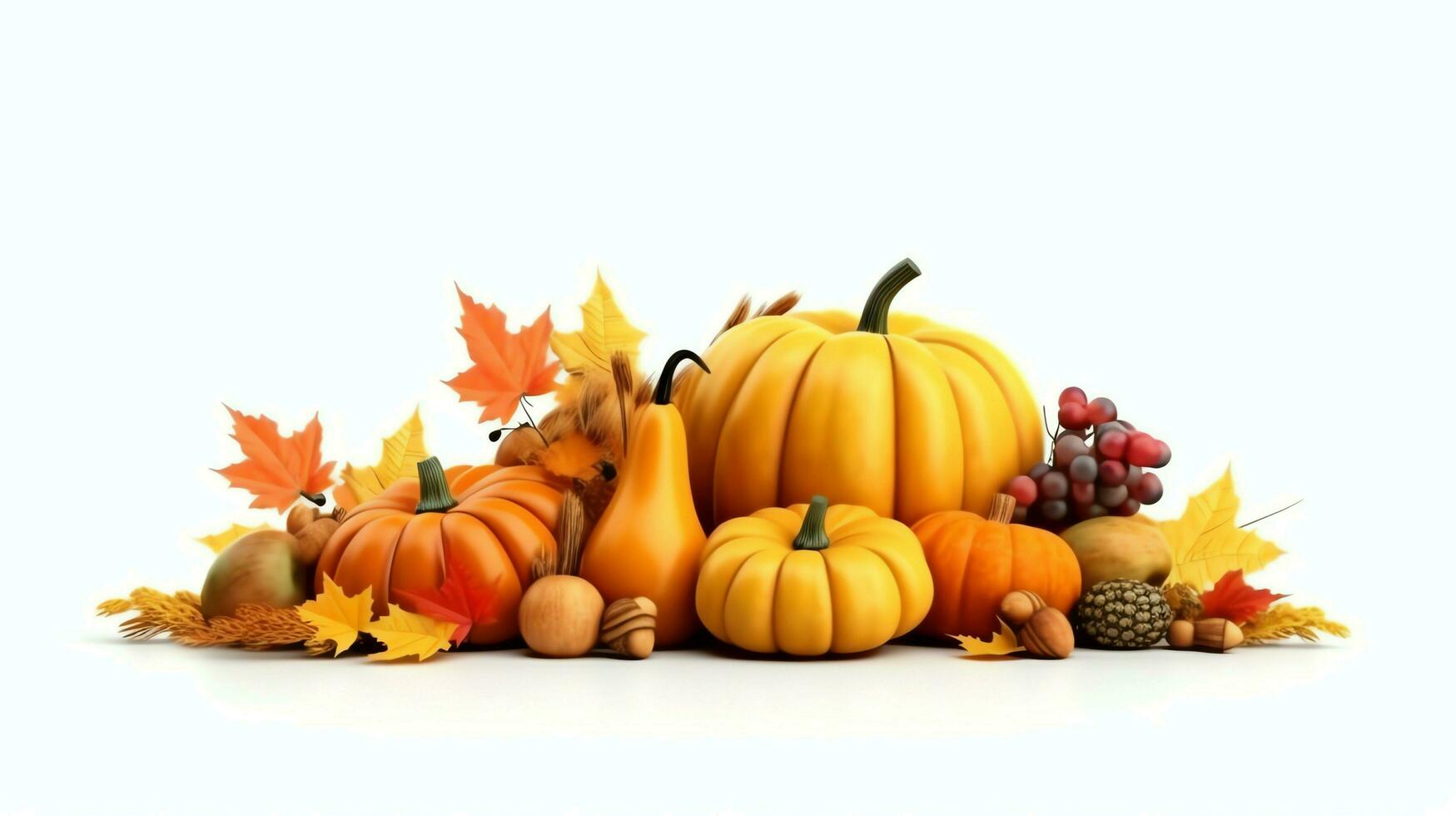Thanksgiving day or autumn composition with pumpkin, oranges, leaves or chicken. Thanksgiving food concept by AI Generated photo