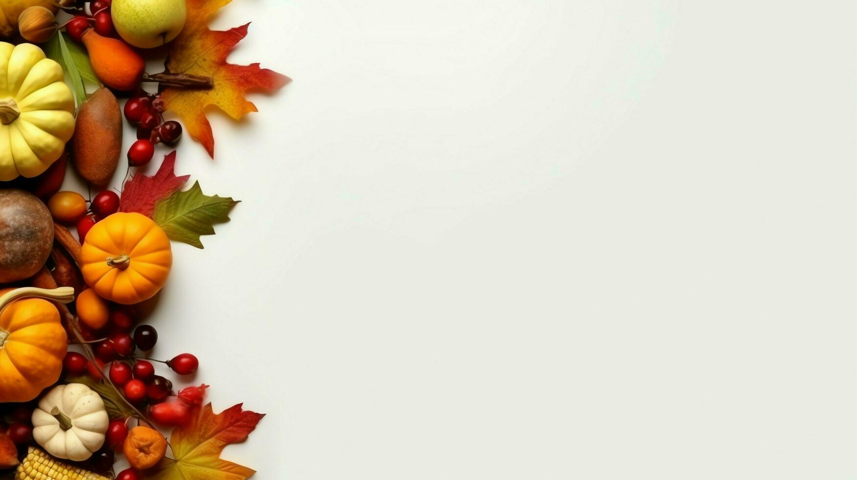 Thanksgiving day or autumn composition with pumpkin, oranges, leaves or chicken. Thanksgiving food concept by AI Generated photo