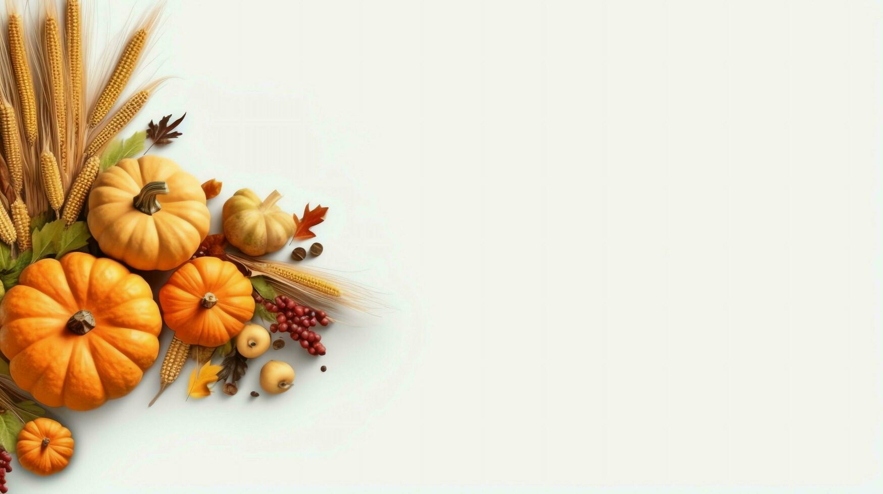 Thanksgiving day or autumn composition with pumpkin, oranges, leaves or chicken. Thanksgiving food concept by AI Generated photo