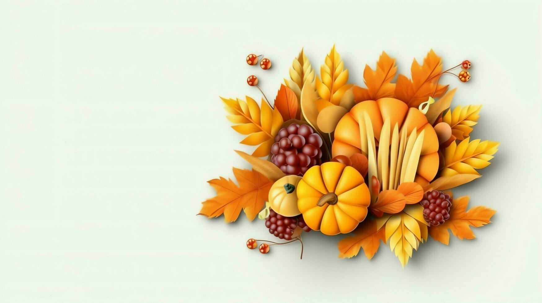 Thanksgiving day or autumn composition with pumpkin, oranges, leaves or chicken. Thanksgiving food concept by AI Generated photo