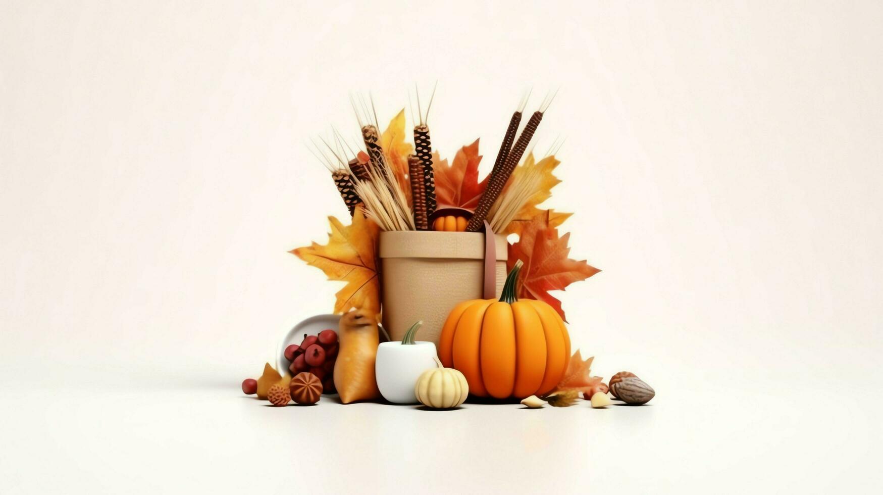 Thanksgiving day or autumn composition with pumpkin, oranges, leaves or chicken. Thanksgiving food concept by AI Generated photo