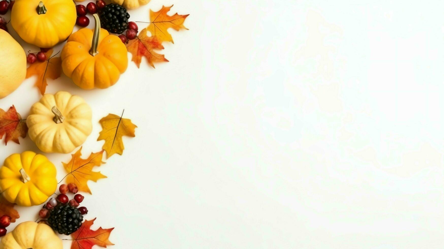 Thanksgiving day or autumn composition with pumpkin, oranges, leaves or chicken. Thanksgiving food concept by AI Generated photo