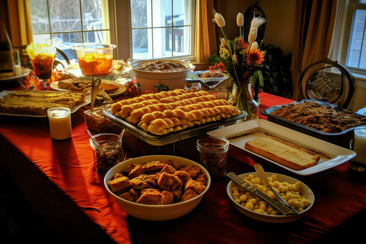 Thanksgiving day or autumn composition with pumpkin, oranges, leaves or chicken. Thanksgiving food concept by AI Generated photo