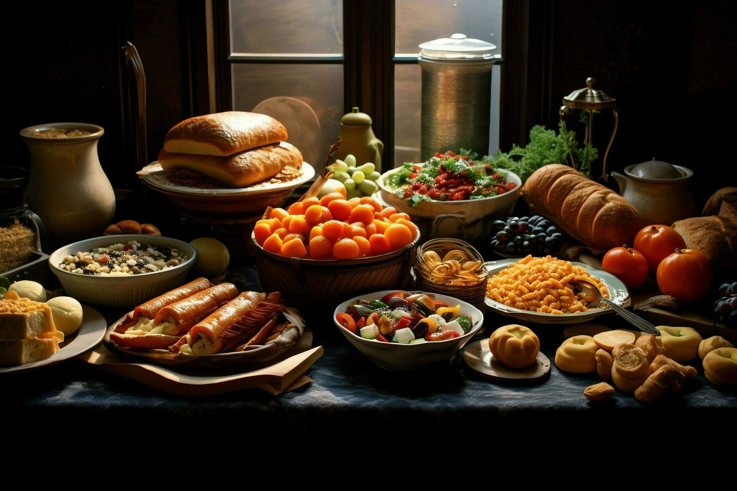 acción de gracias día o otoño composición con calabaza, naranjas, hojas o pollo. acción de gracias comida concepto por ai generado foto