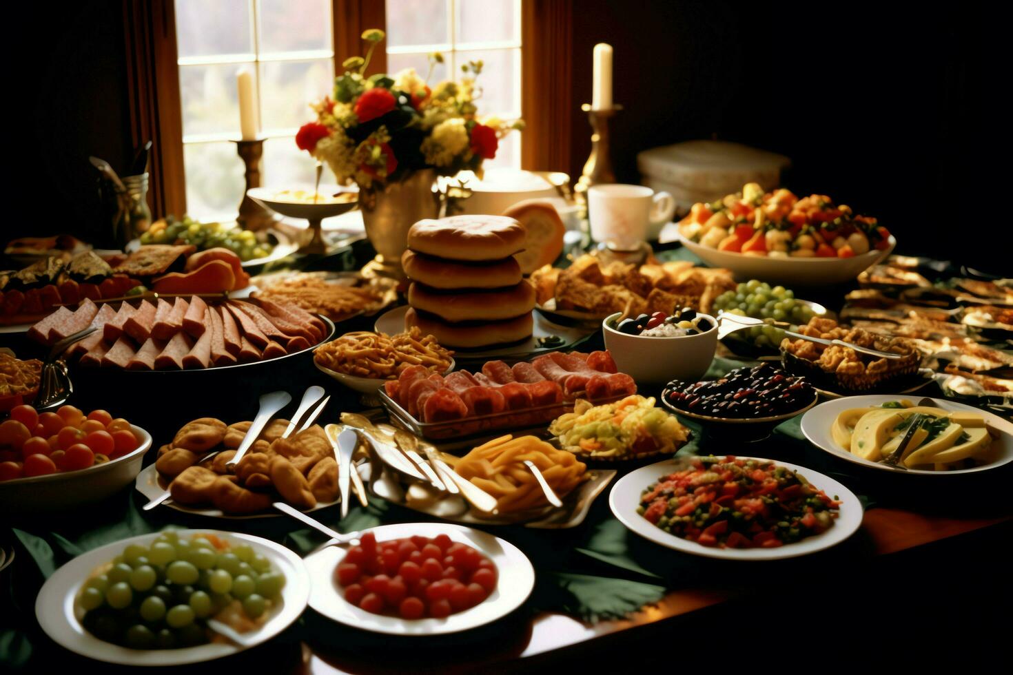 Thanksgiving day or autumn composition with pumpkin, oranges, leaves or chicken. Thanksgiving food concept by AI Generated photo
