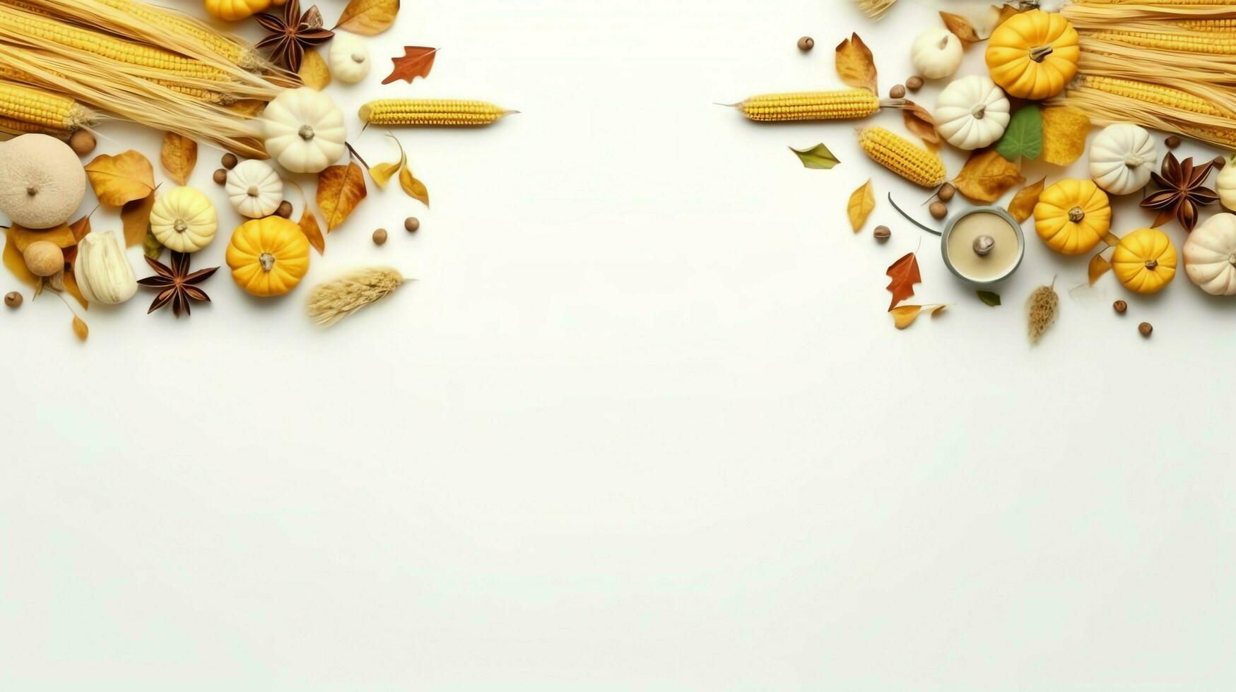 Thanksgiving day or autumn composition with pumpkin, oranges, leaves or chicken. Thanksgiving food concept by AI Generated photo