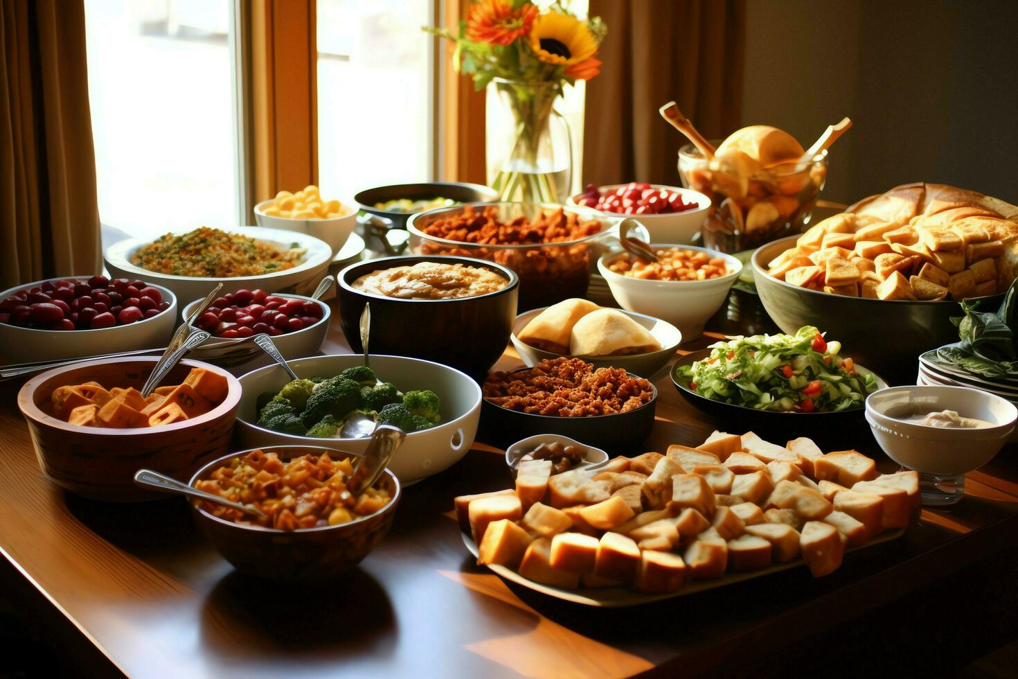Thanksgiving day or autumn composition with pumpkin, oranges, leaves or chicken. Thanksgiving food concept by AI Generated photo