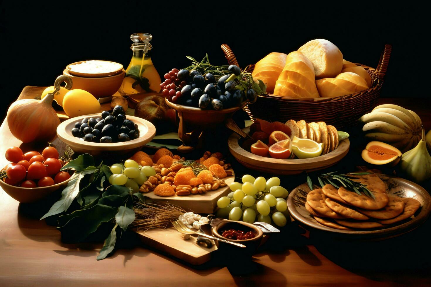 Thanksgiving day or autumn composition with pumpkin, oranges, leaves or chicken. Thanksgiving food concept by AI Generated photo