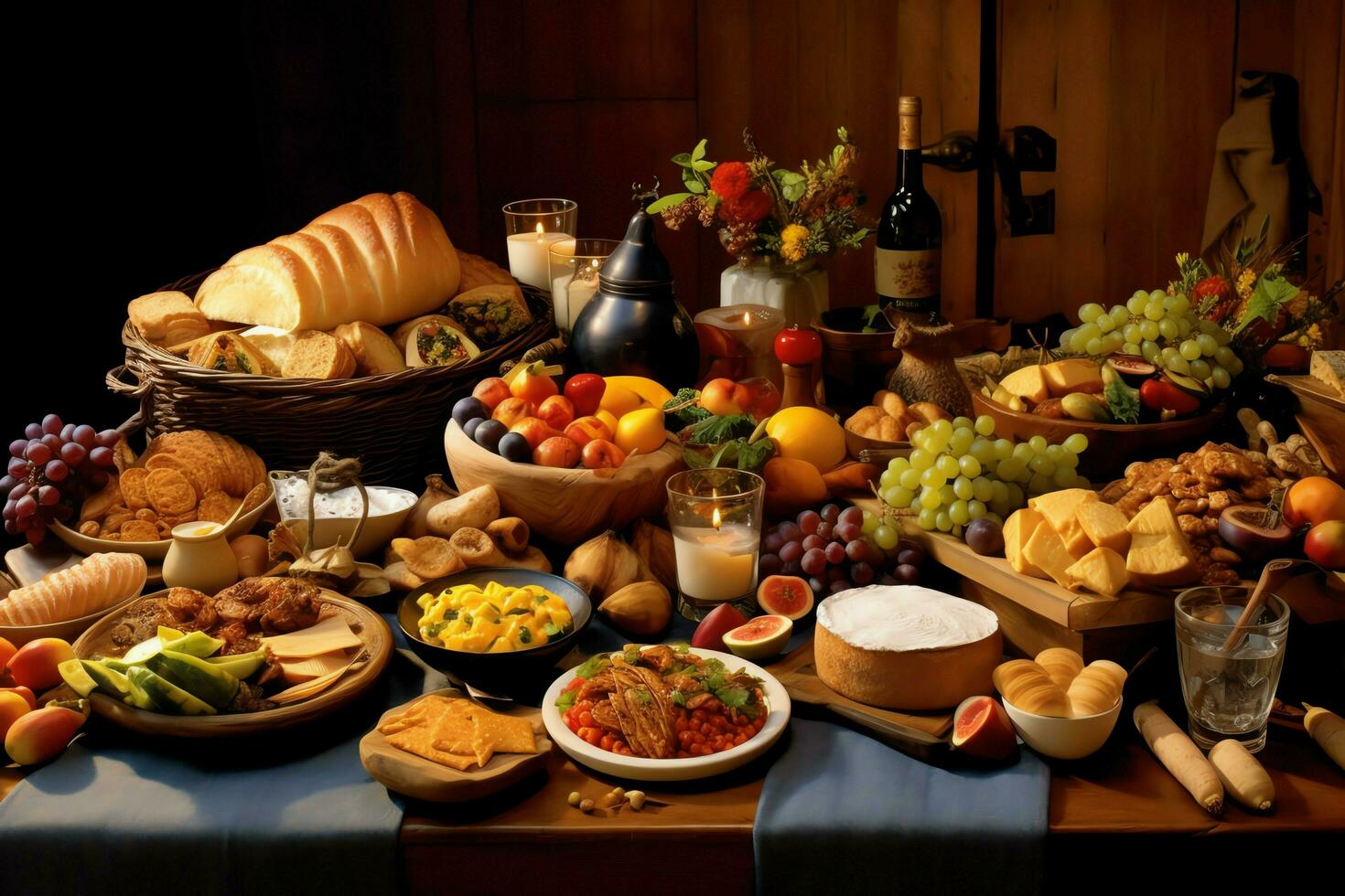 Thanksgiving day or autumn composition with pumpkin, oranges, leaves or chicken. Thanksgiving food concept by AI Generated photo