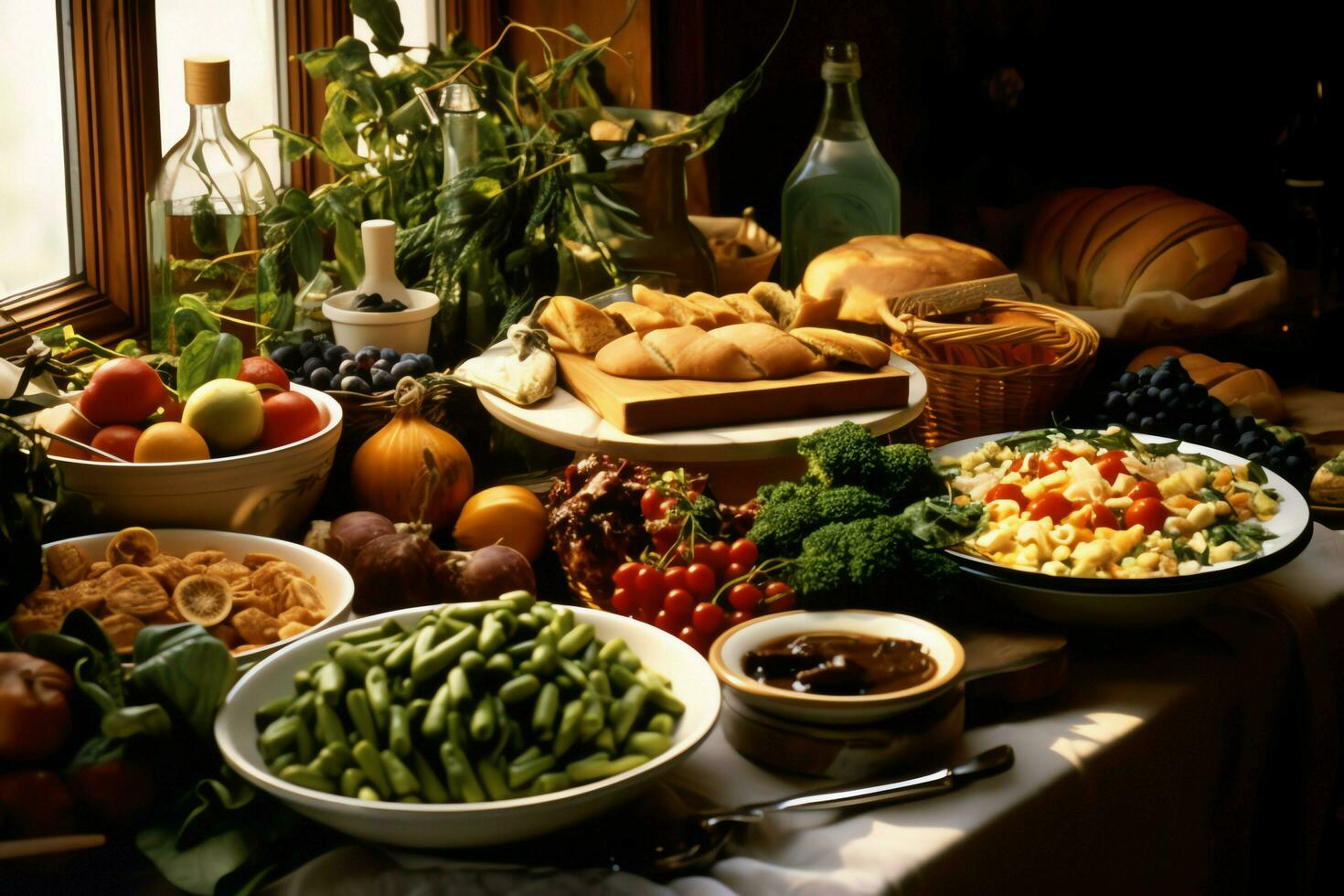 acción de gracias día o otoño composición con calabaza, naranjas, hojas o pollo. acción de gracias comida concepto por ai generado foto