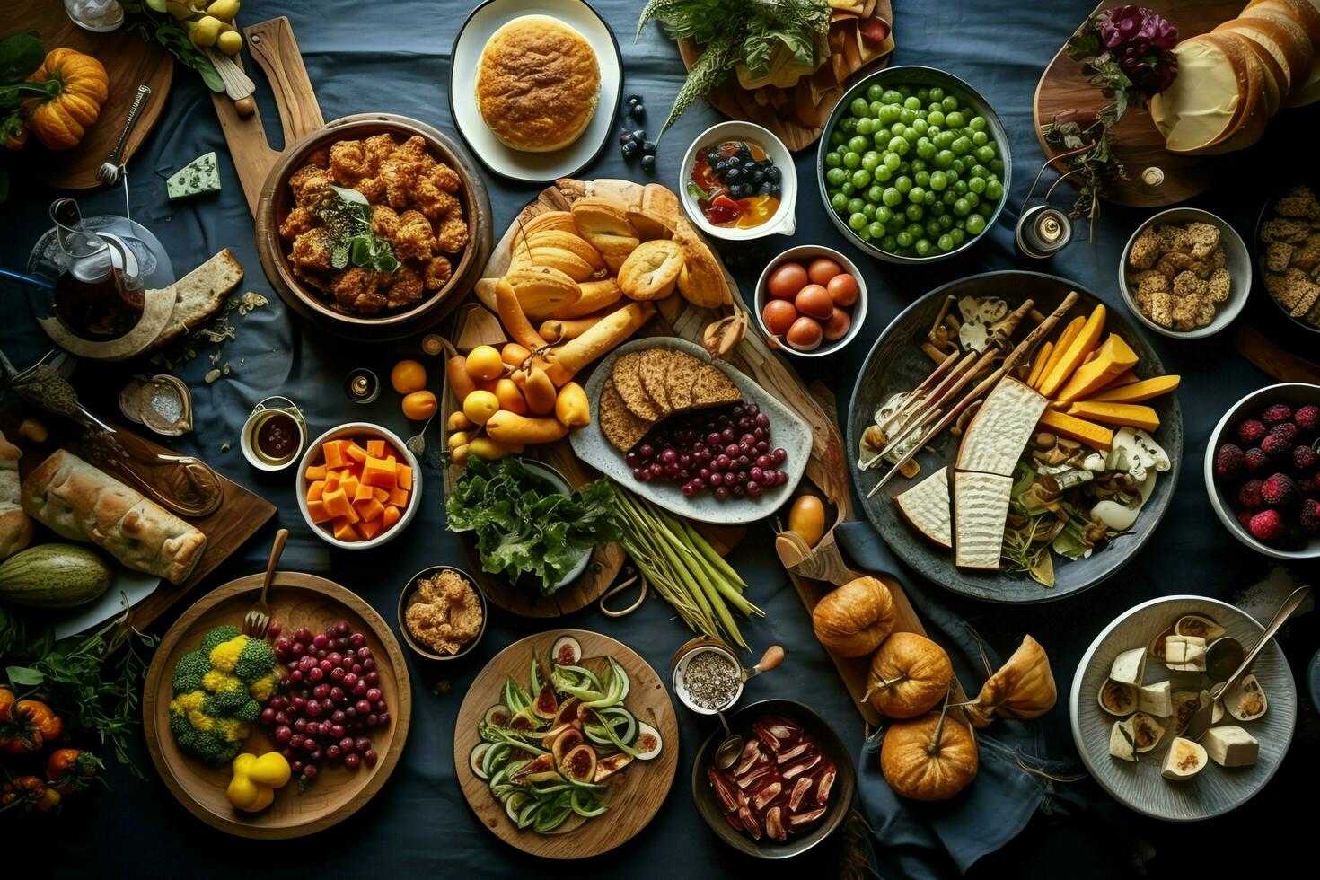 Thanksgiving day or autumn composition with pumpkin, oranges, leaves or chicken. Thanksgiving food concept by AI Generated photo