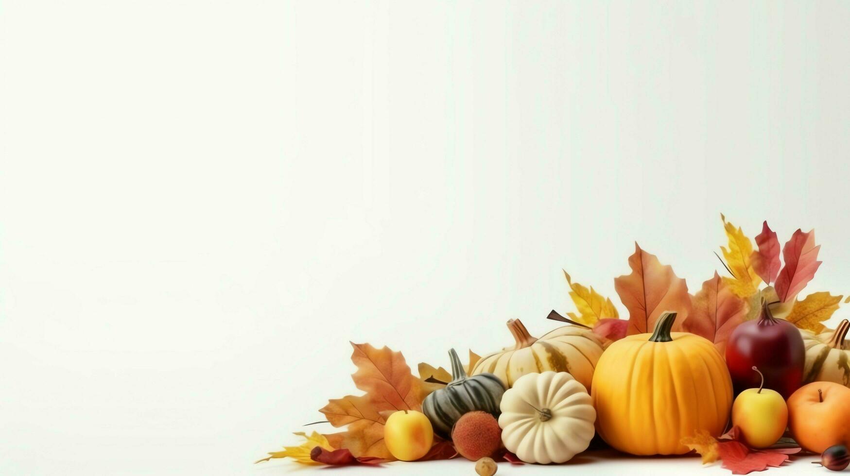 Thanksgiving day or autumn composition with pumpkin, oranges, leaves or chicken. Thanksgiving food concept by AI Generated photo