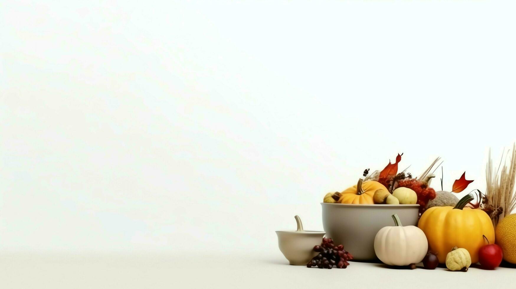 Thanksgiving day or autumn composition with pumpkin, oranges, leaves or chicken. Thanksgiving food concept by AI Generated photo