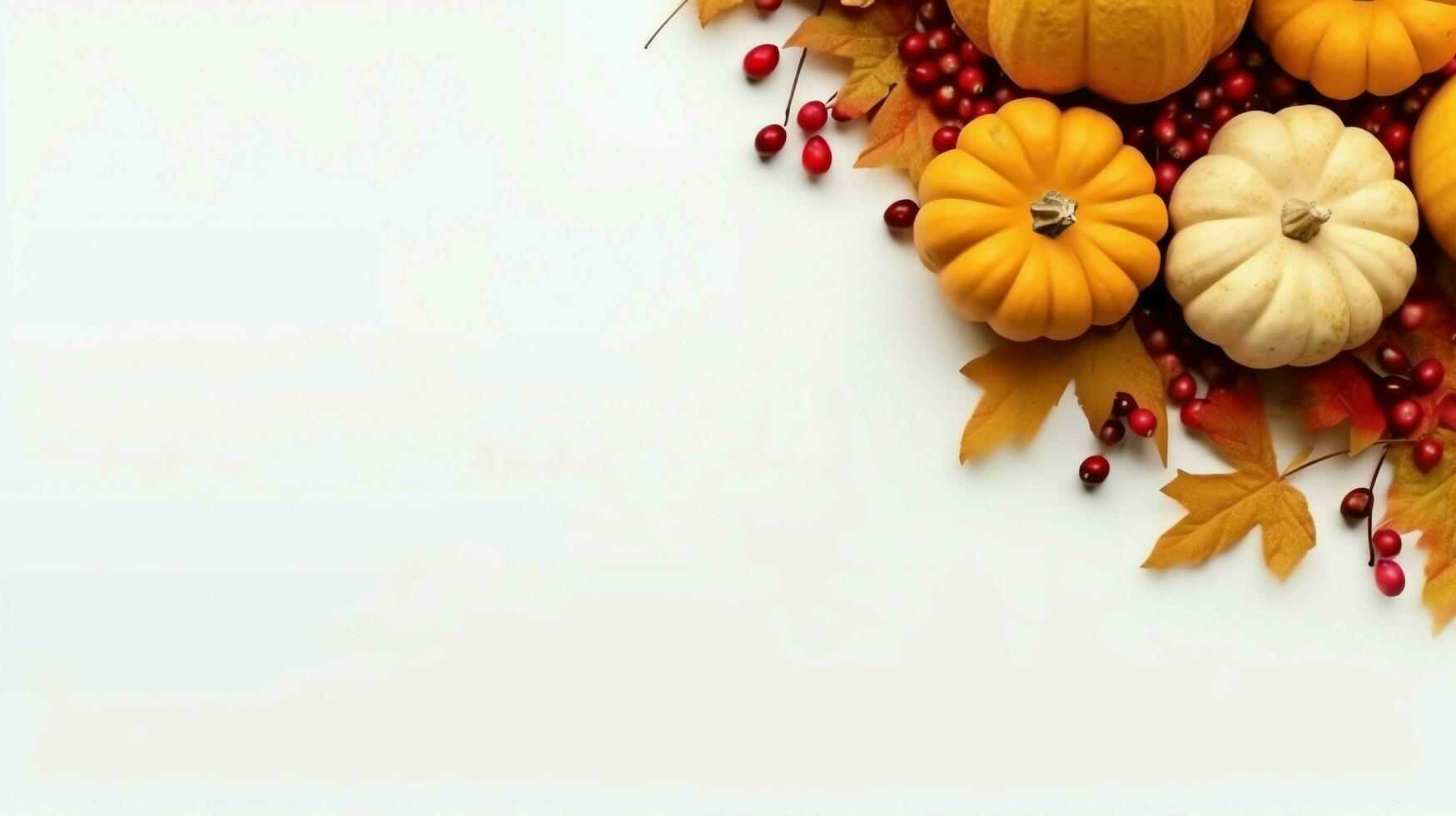 Thanksgiving day or autumn composition with pumpkin, oranges, leaves or chicken. Thanksgiving food concept by AI Generated photo