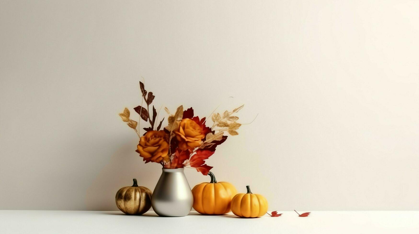 Thanksgiving day or autumn composition with pumpkin, oranges, leaves or chicken. Thanksgiving food concept by AI Generated photo