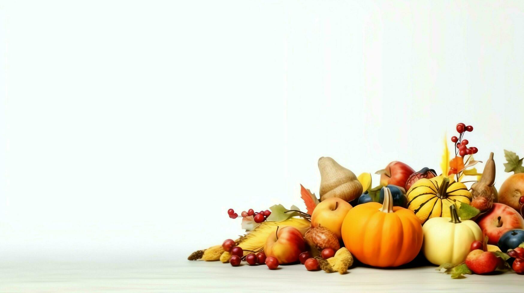 Thanksgiving day or autumn composition with pumpkin, oranges, leaves or chicken. Thanksgiving food concept by AI Generated photo