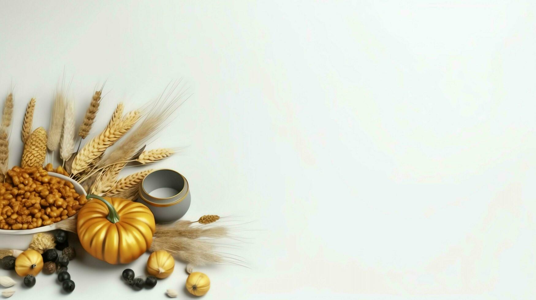 Thanksgiving day or autumn composition with pumpkin, oranges, leaves or chicken. Thanksgiving food concept by AI Generated photo