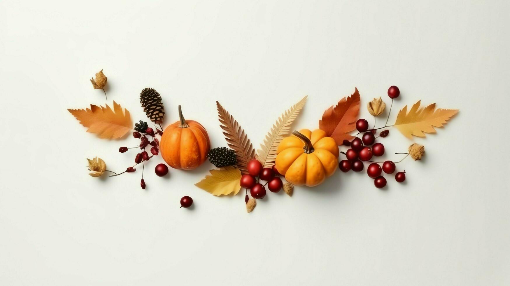 acción de gracias día o otoño composición con calabaza, naranjas, hojas o pollo. acción de gracias comida concepto por ai generado foto