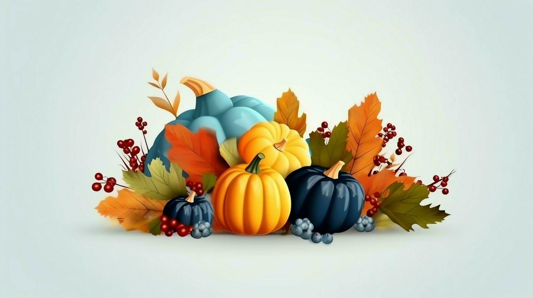 Thanksgiving day or autumn composition with pumpkin, oranges, leaves or chicken. Thanksgiving food concept by AI Generated photo