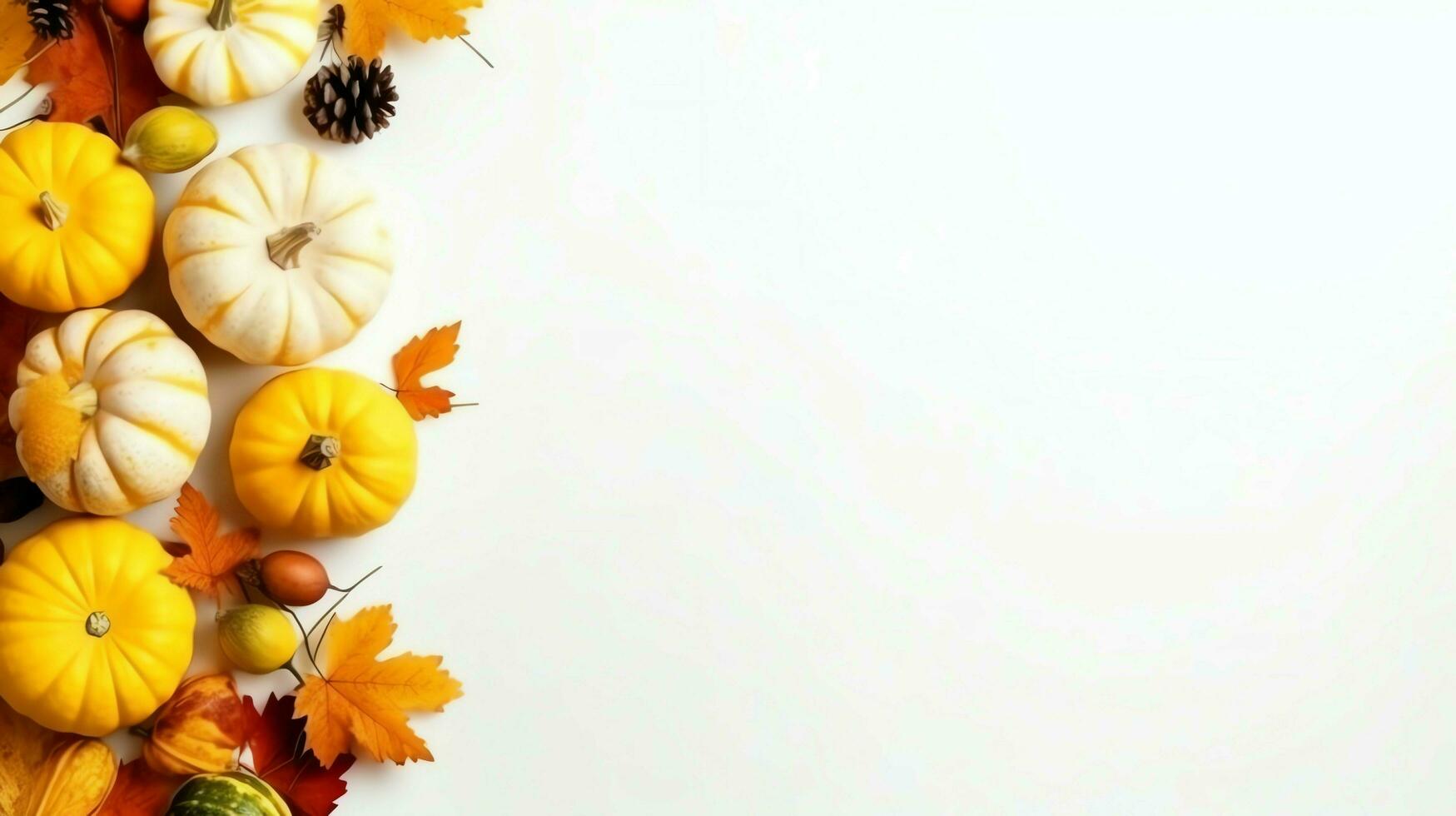 Thanksgiving day or autumn composition with pumpkin, oranges, leaves or chicken. Thanksgiving food concept by AI Generated photo