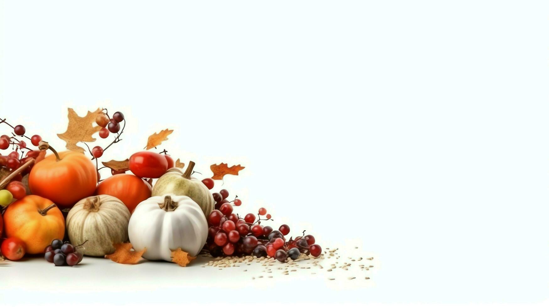 Thanksgiving day or autumn composition with pumpkin, oranges, leaves or chicken. Thanksgiving food concept by AI Generated photo