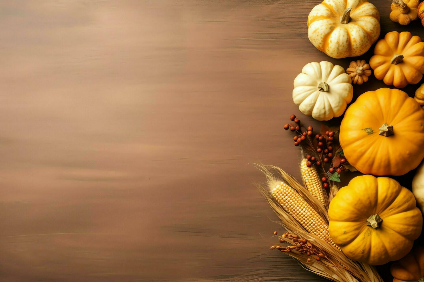 Thanksgiving day or autumn composition with pumpkin, oranges, leaves or chicken. Thanksgiving food concept by AI Generated photo