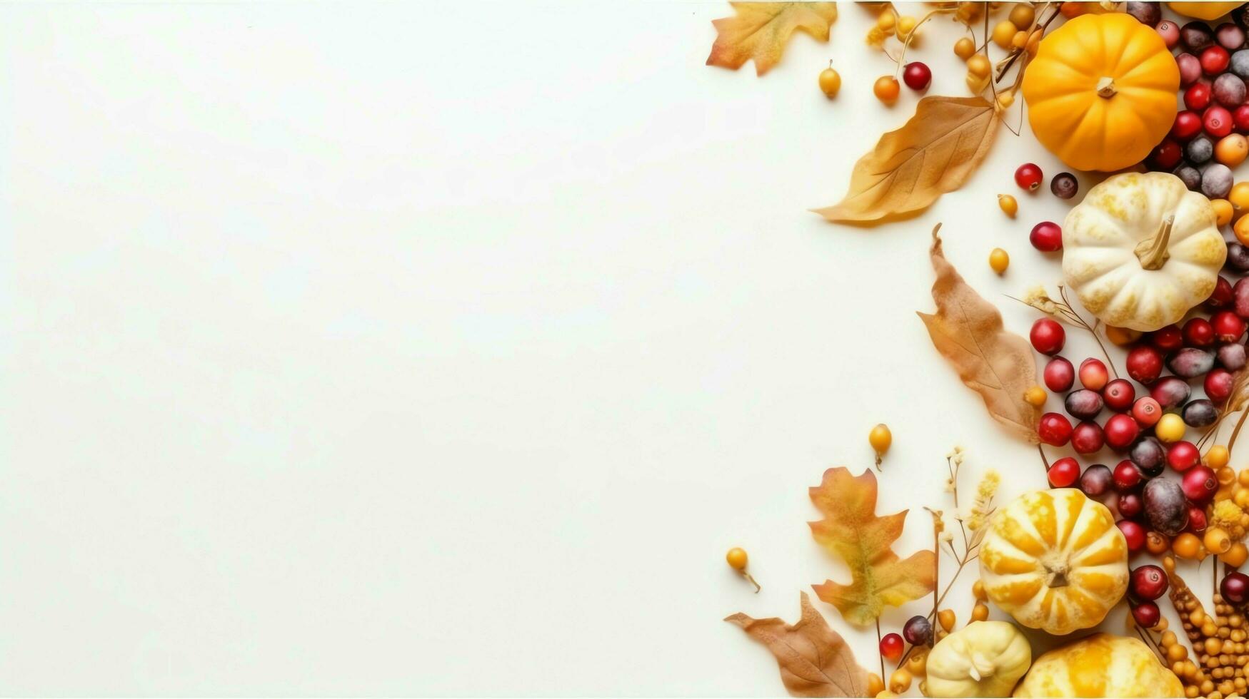 Thanksgiving day or autumn composition with pumpkin, oranges, leaves or chicken. Thanksgiving food concept by AI Generated photo
