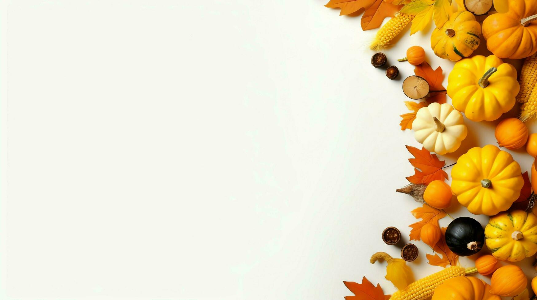 Thanksgiving day or autumn composition with pumpkin, oranges, leaves or chicken. Thanksgiving food concept by AI Generated photo