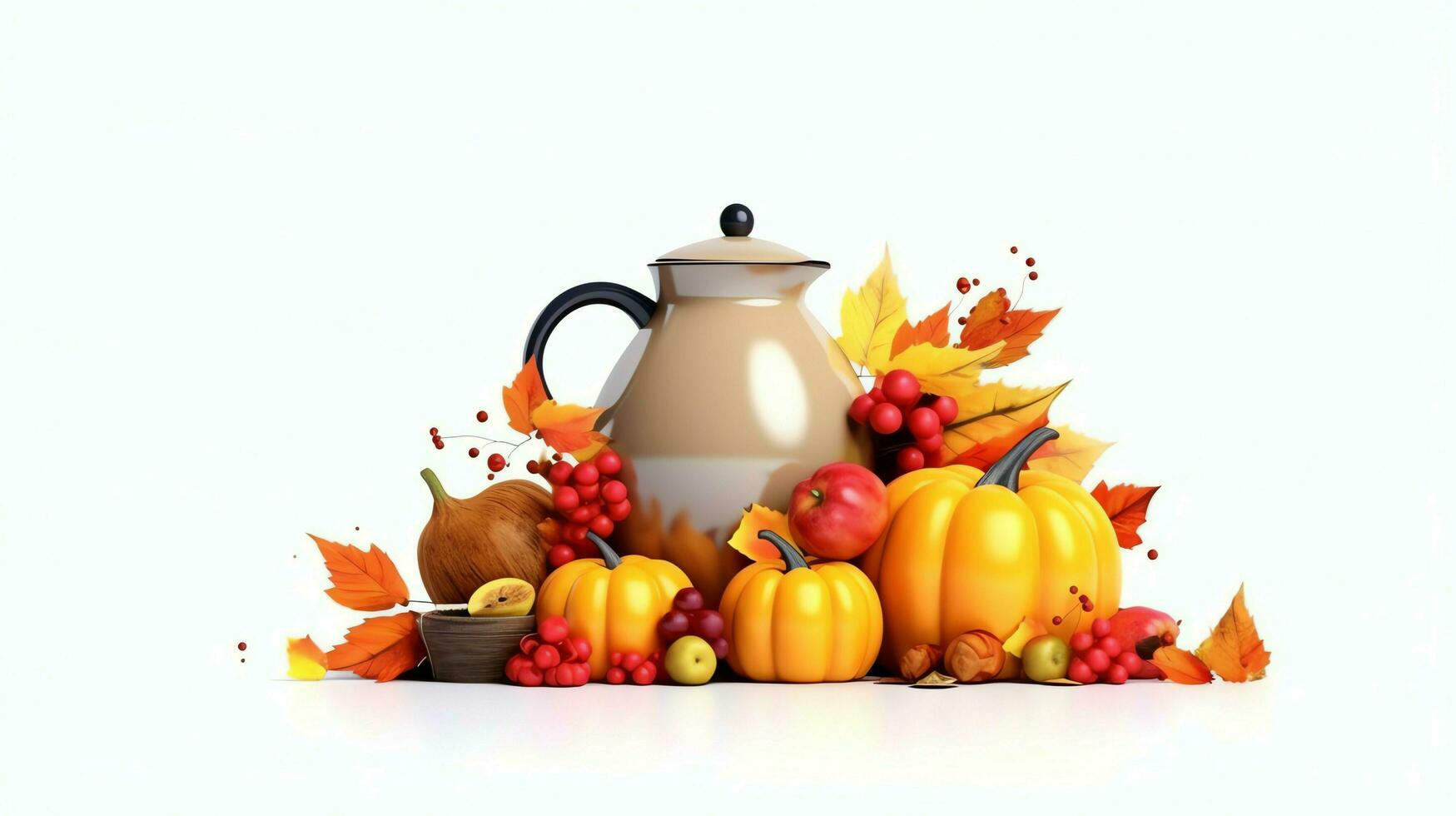 Thanksgiving day or autumn composition with pumpkin, oranges, leaves or chicken. Thanksgiving food concept by AI Generated photo