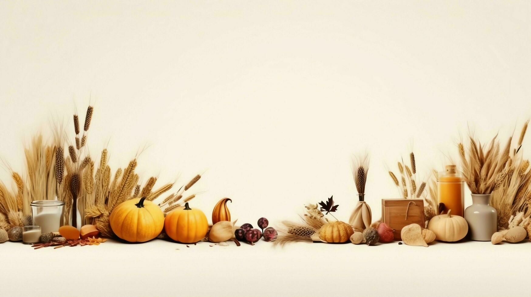 Thanksgiving day or autumn composition with pumpkin, oranges, leaves or chicken. Thanksgiving food concept by AI Generated photo