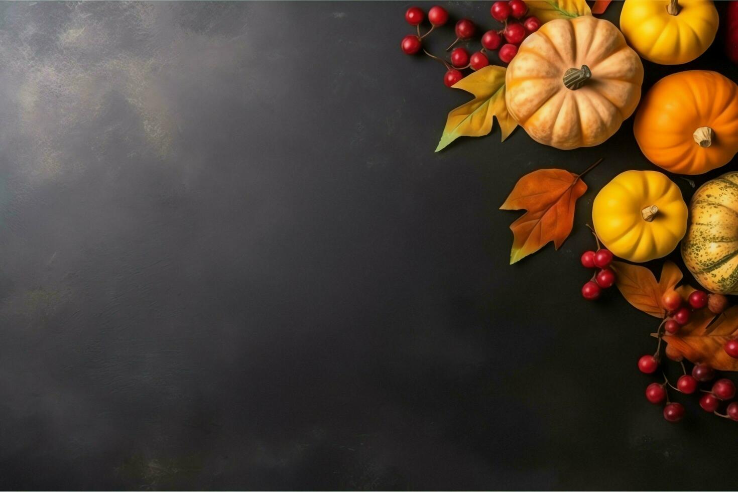 Thanksgiving day or autumn composition with pumpkin, oranges, leaves or chicken. Thanksgiving food concept by AI Generated photo