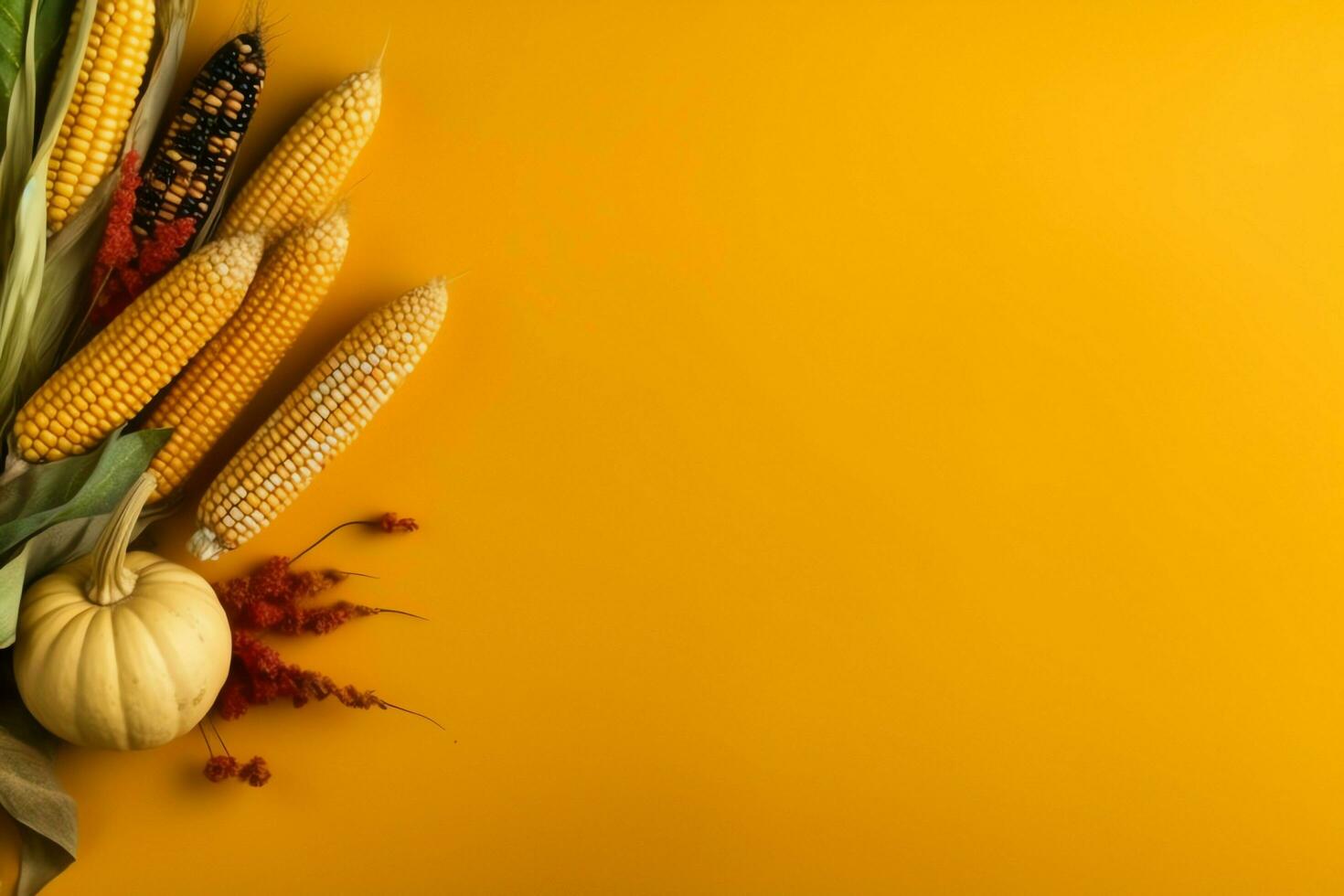Thanksgiving day or autumn composition with pumpkin, oranges, leaves or chicken. Thanksgiving food concept by AI Generated photo