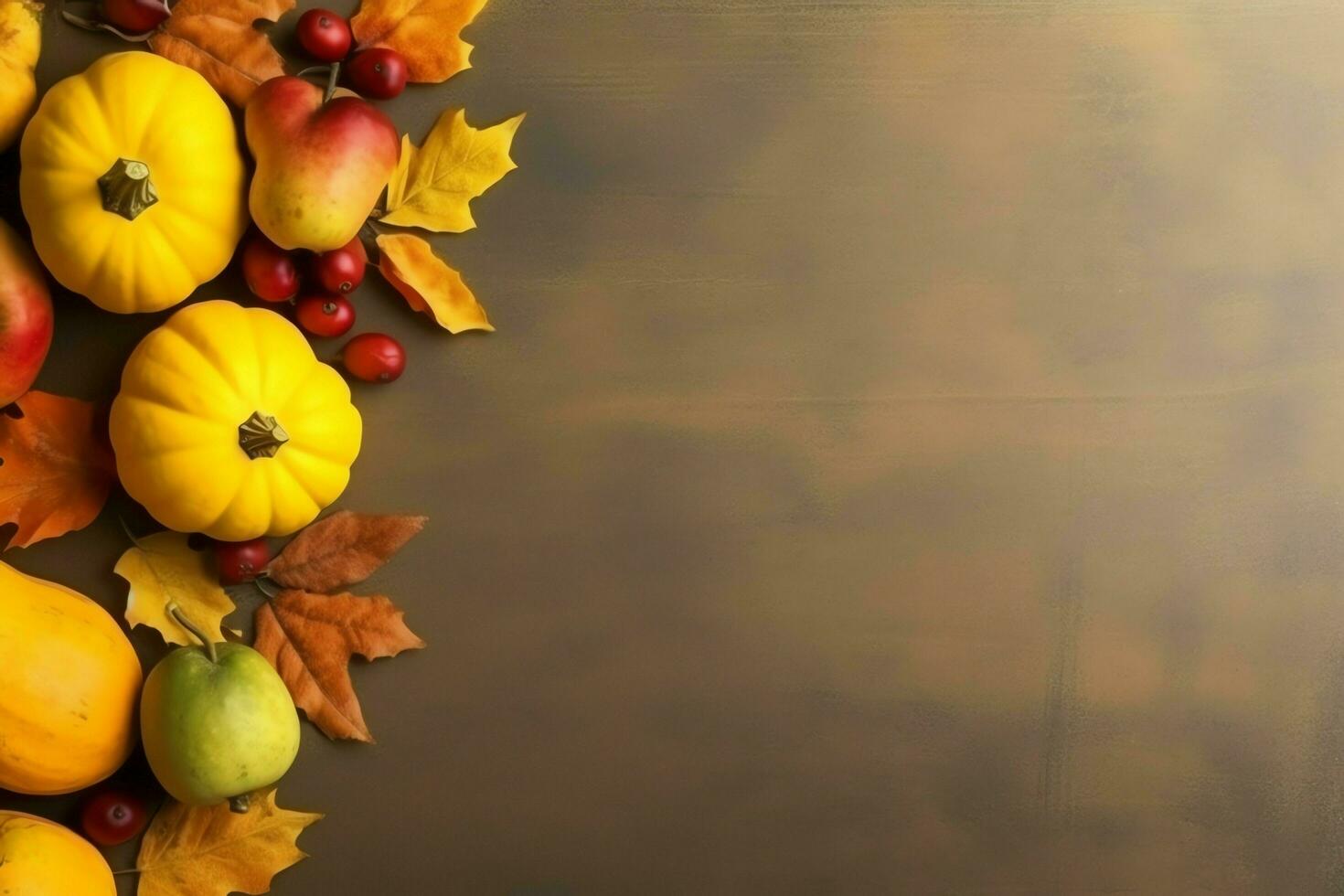 Thanksgiving day or autumn composition with pumpkin, oranges, leaves or chicken. Thanksgiving food concept by AI Generated photo