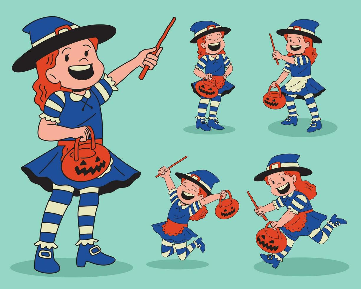 Little witch cartoon character vector