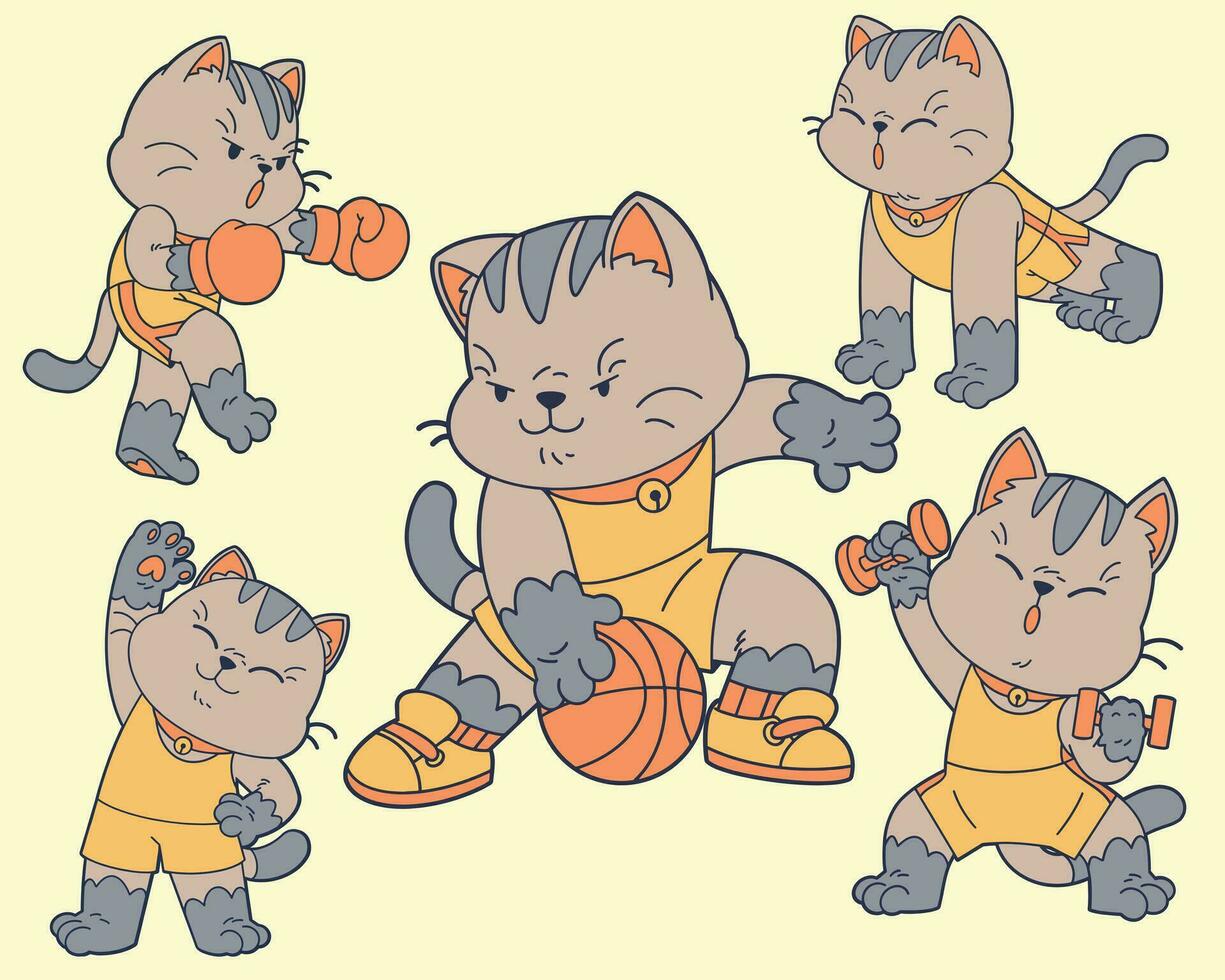 Cute cat doing exercise cartoon vector