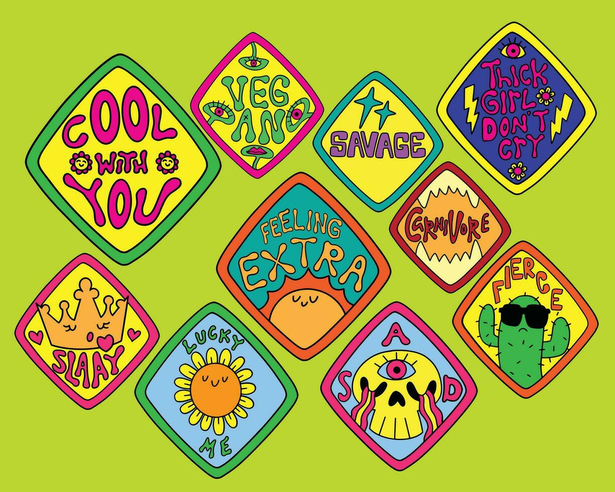 Trendy sticker illustration set vector