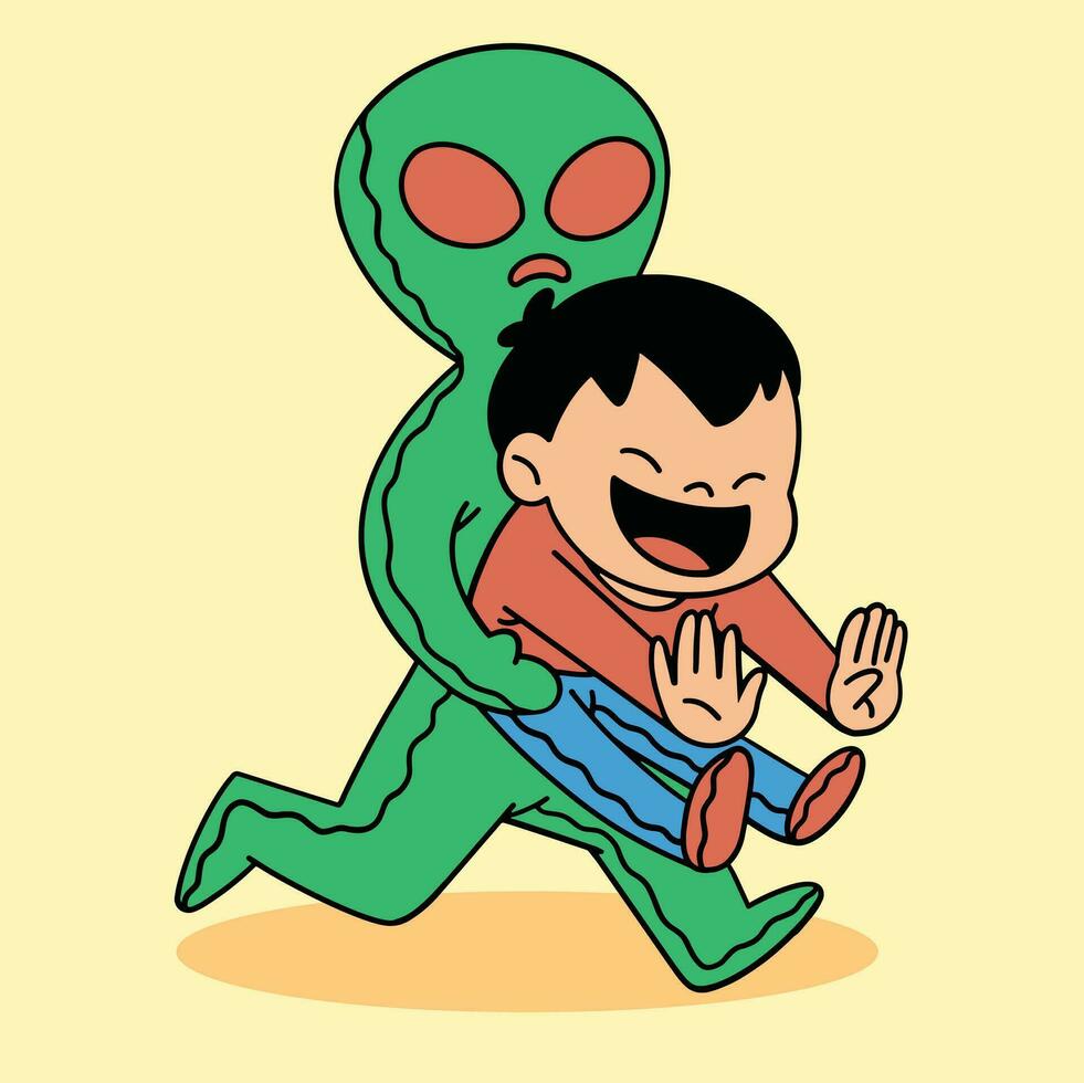 Boy wearing alien prank costume cartoon character vector