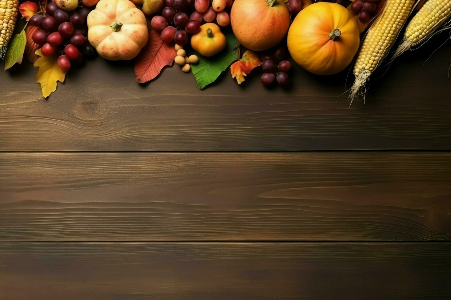 Thanksgiving day or autumn composition with pumpkin, oranges, leaves or chicken. Thanksgiving food concept by AI Generated photo