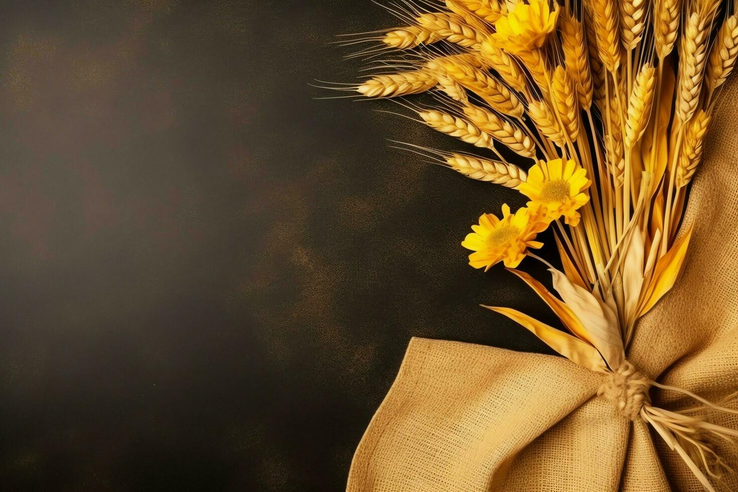 Thanksgiving day or autumn composition with pumpkin, oranges, leaves or chicken. Thanksgiving food concept by AI Generated photo